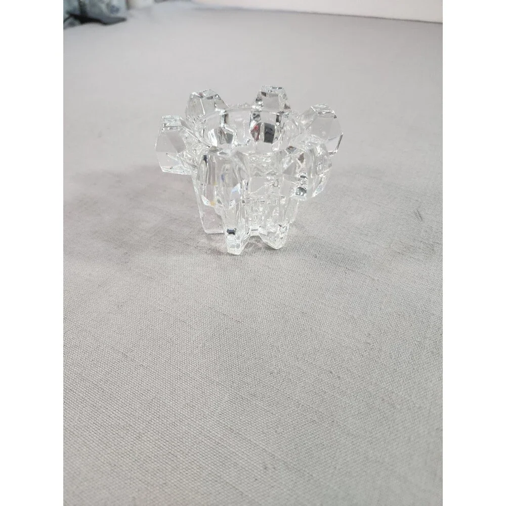 Vintage Clear Glass Snowflake Tealight Candle Holder – 2.5” Holiday Décor